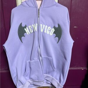 Purple Zip-Up Hoodie with Bat Design